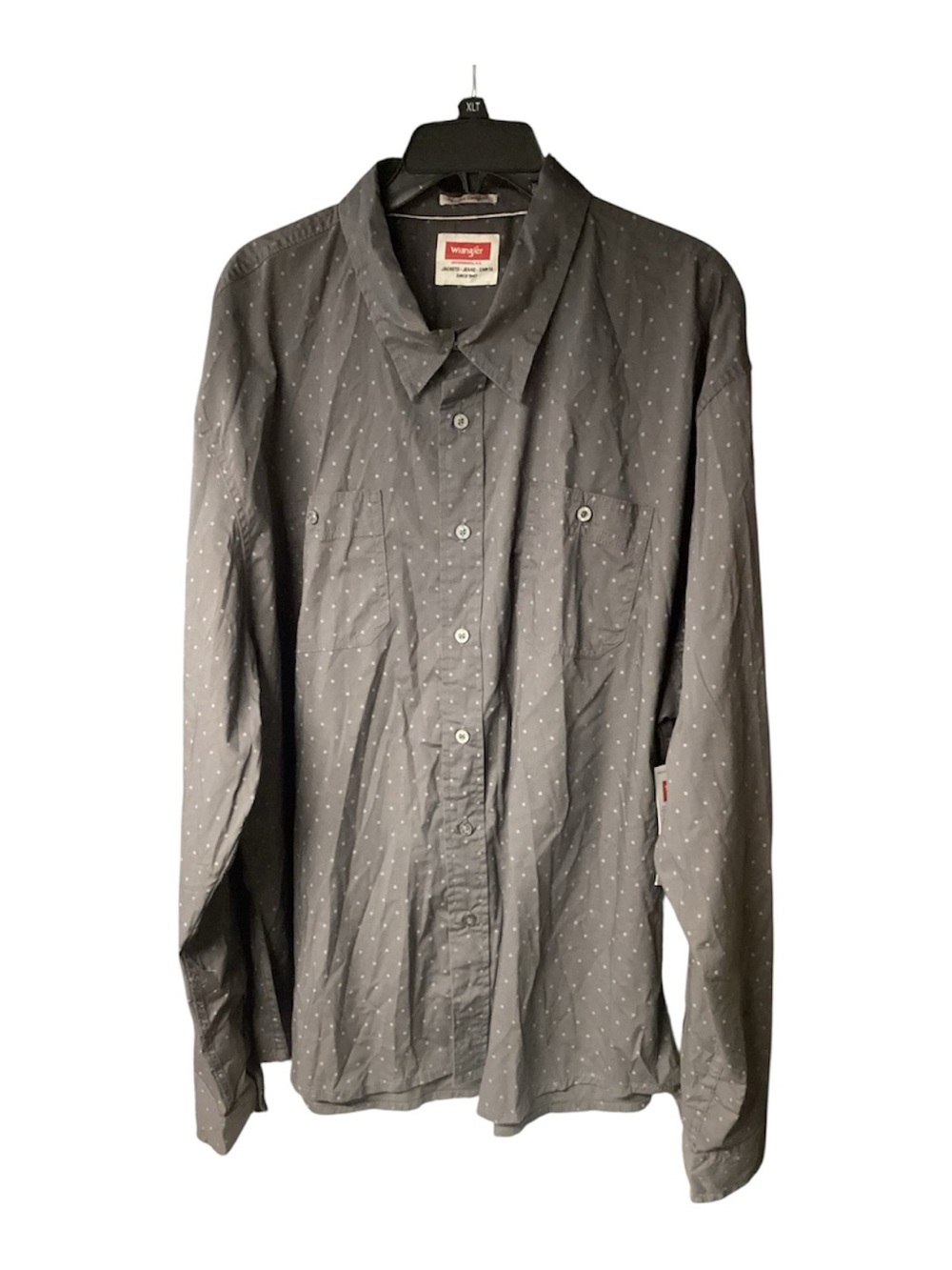 Wrangler Gray Dot-Print Long Sleeve Button-Down Shirt 3xl slim fit
